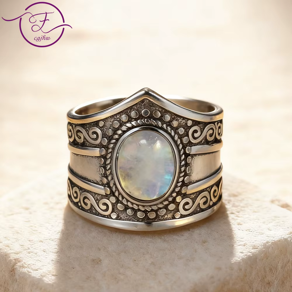 Bague Vintage en pierre de lune naturelle pour femmes