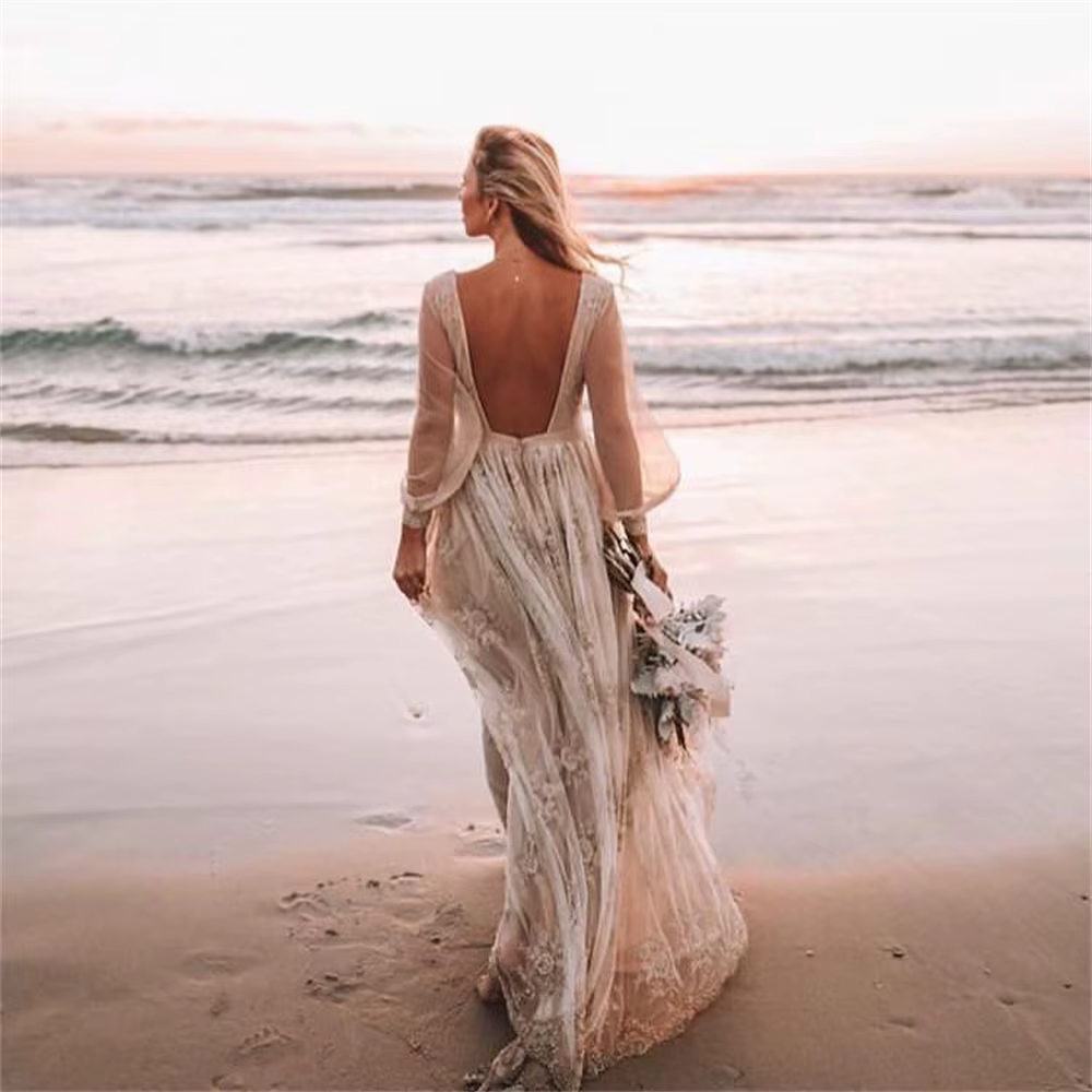Robe de mariée brodée en dentelle style Boho
