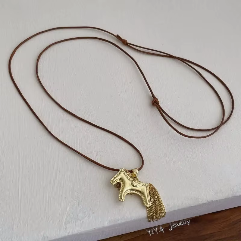 Collier Long avec pendentif cheval couleur or argent pour femmes