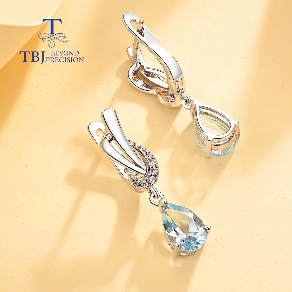 2026, Boucles d'oreilles en topaze bleu ciel naturel au design simple et élégant pour femmes
