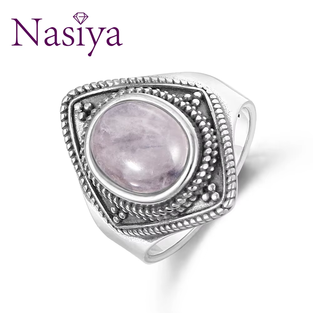 Bague romantique vintage avec quartz rose naturel nar