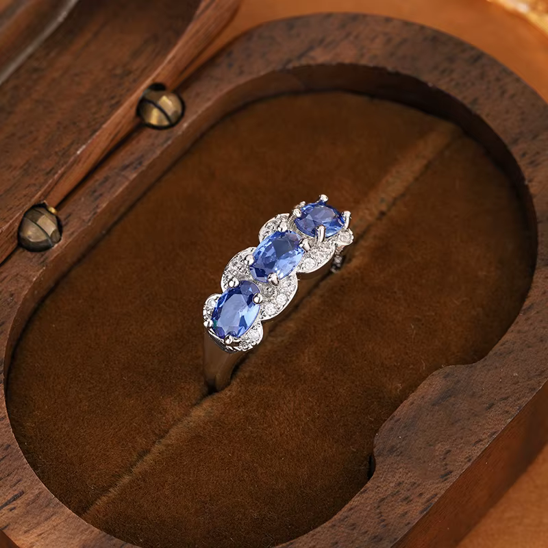 Bague CZ bleue exquise pour femme | Argent sterling 925 premium