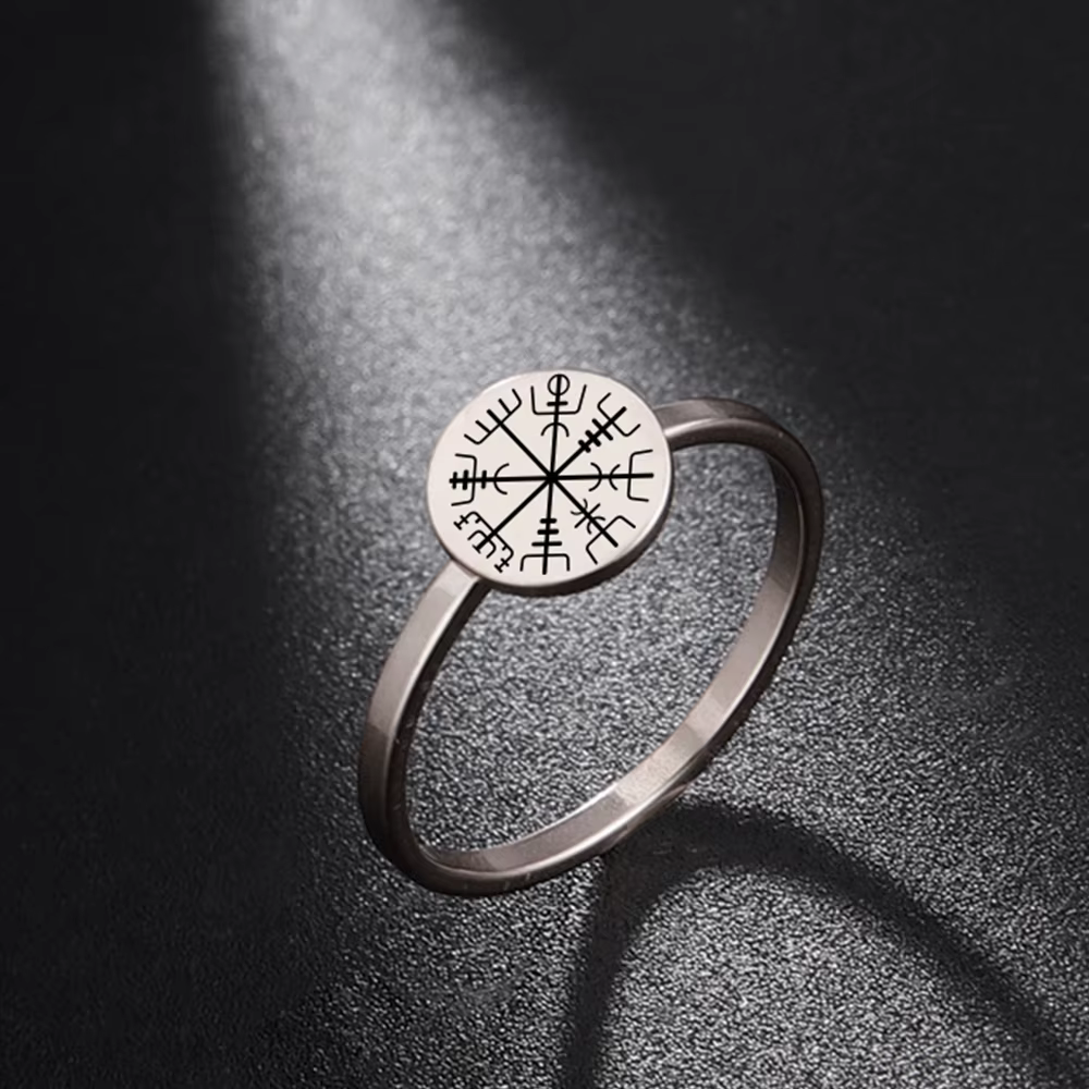 LIKGREAT Vintage Viking Rune Signet Scandinavn Anneaux pour Hommes Femmes Vegvisir Boussole Anneau Cercle Norse Helm of Awe Amulette Bijoux