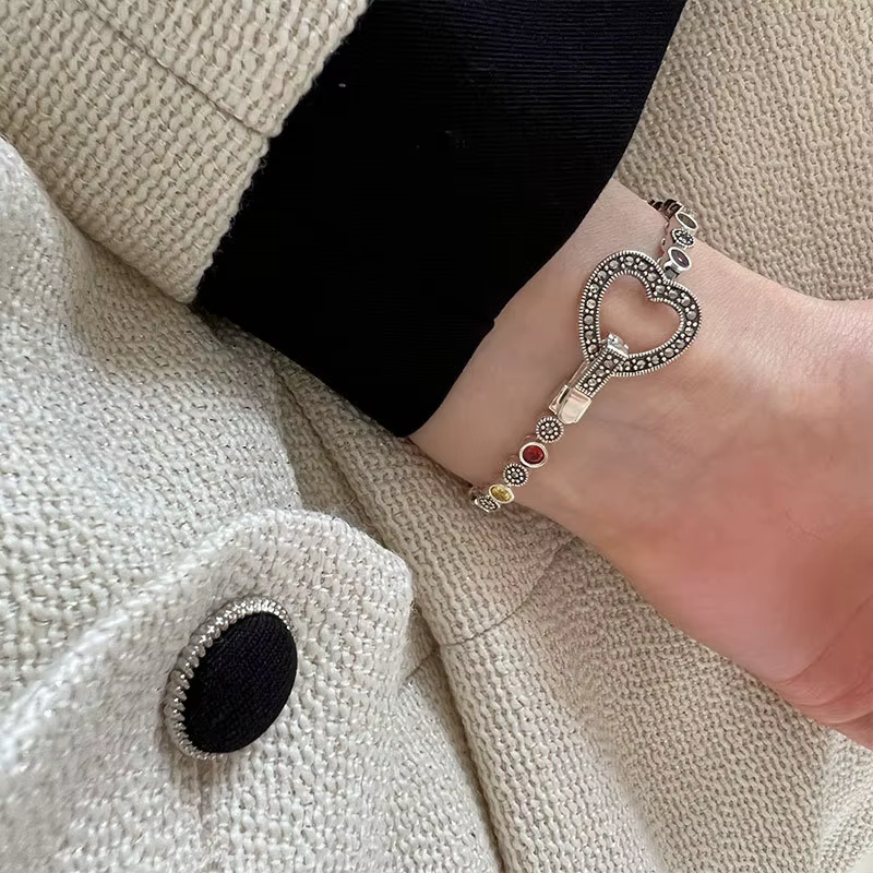 Vintage arc-en-ciel Zircon amour coeur Bracelet pour femmes fille Super mode nouveaux bijoux fête ami cadeau pulseras mujer