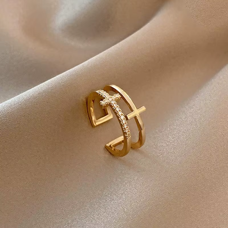 Bague Double couche en Zircon croisé pour femmes