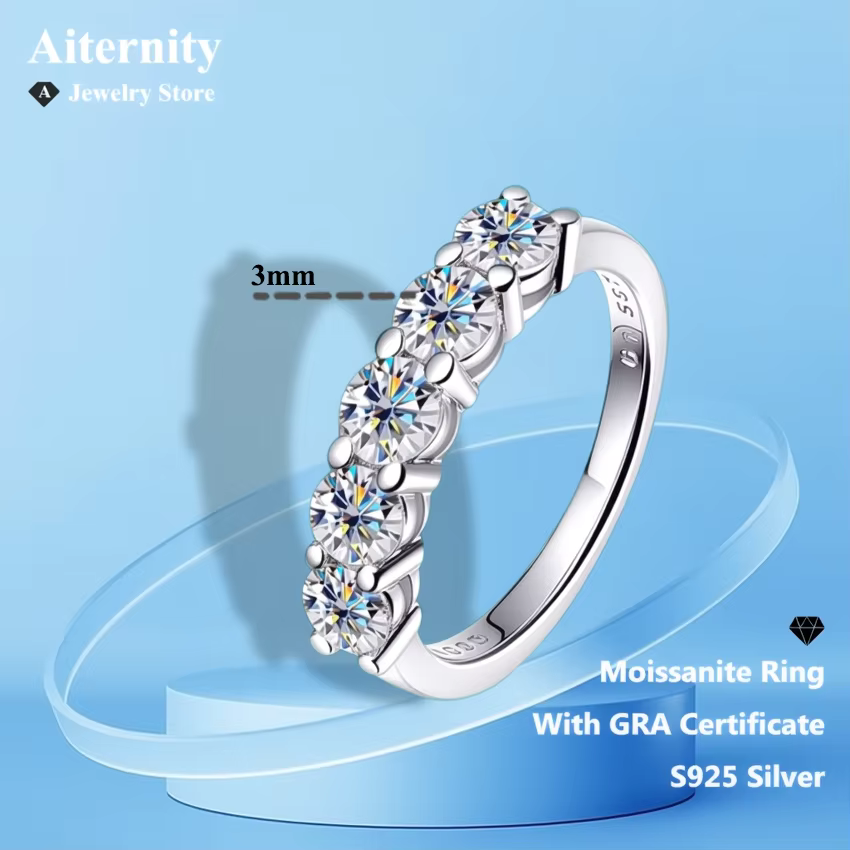 D VVS1 bague Moissanite 925 argent Sterling avec certificat GRA bande d'éternité bagues de fiançailles de mariage pour femmes et hommes
