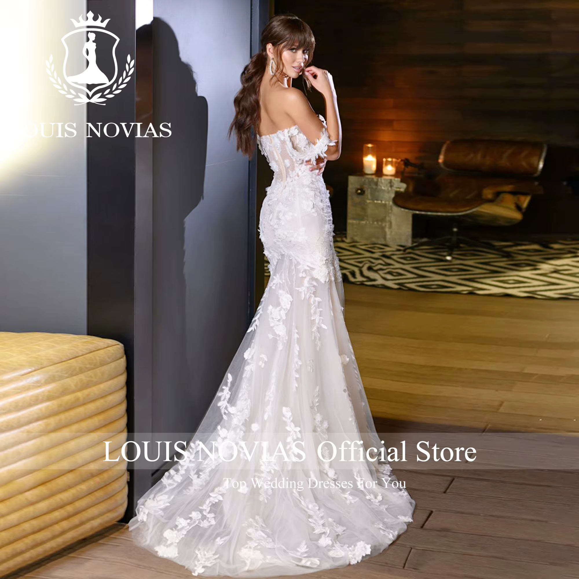 Modis-Robes de mariée sirène semi-transparentes
