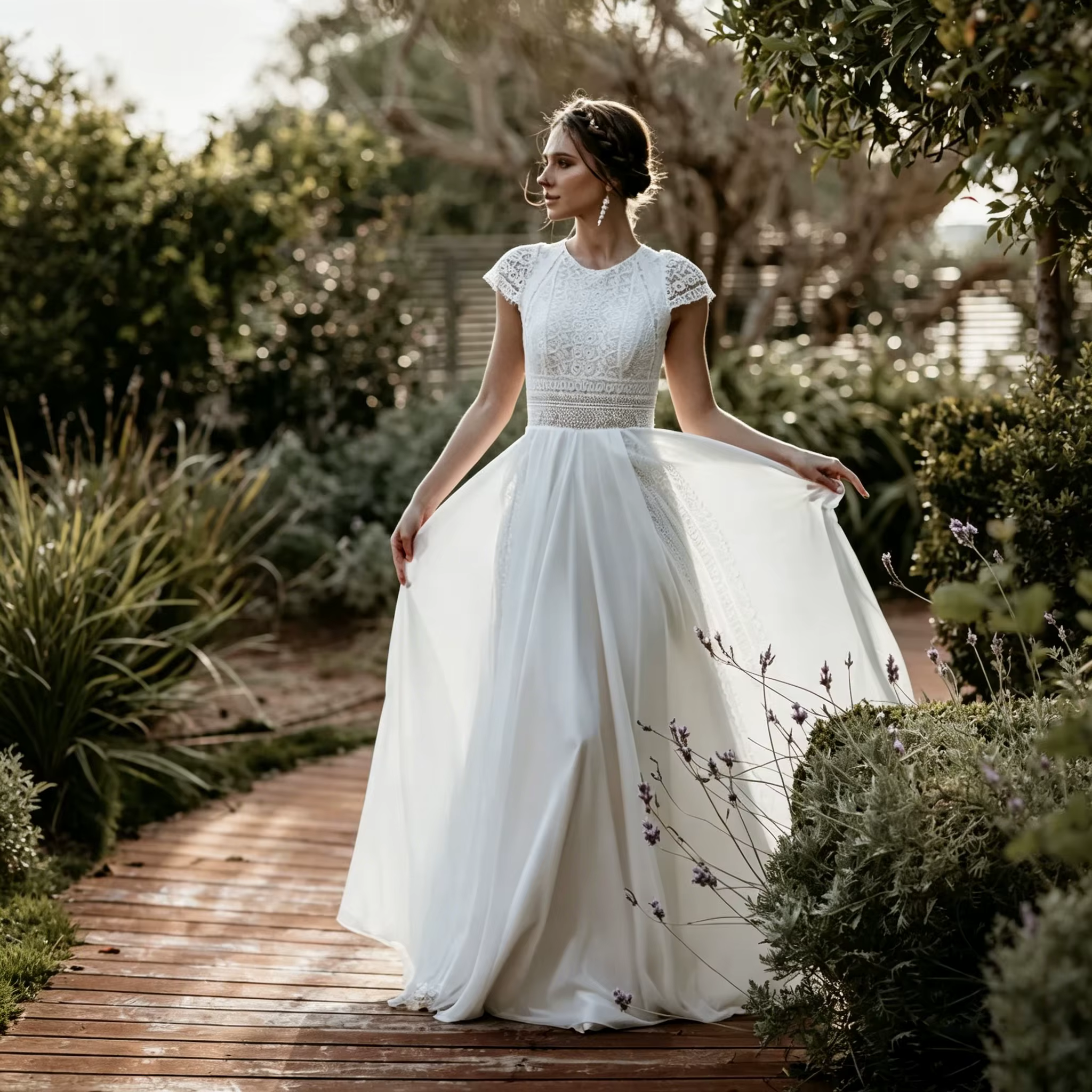 Robe de mariée en mousseline de soie bohème vintage