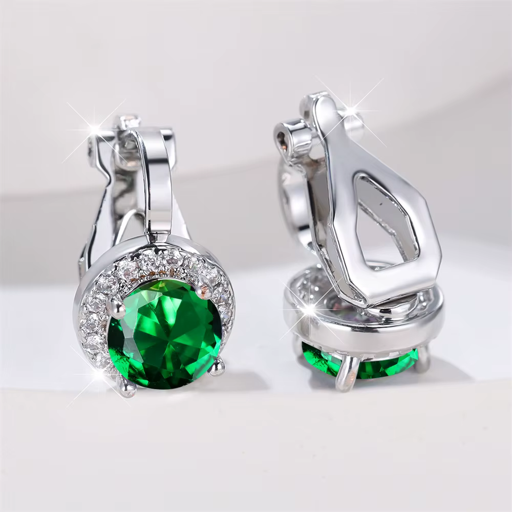 Boucles d'oreilles à Clip en pierre ronde en cristal arc-en-ciel mystique pour femmes