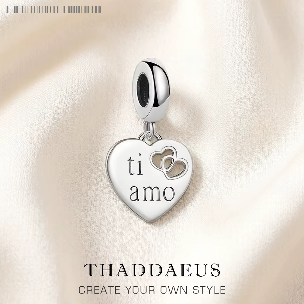 Ti Amo Coussins Dangle Charm pour femme, argent regardé 925, bijoux d'amour, cadeau romantique