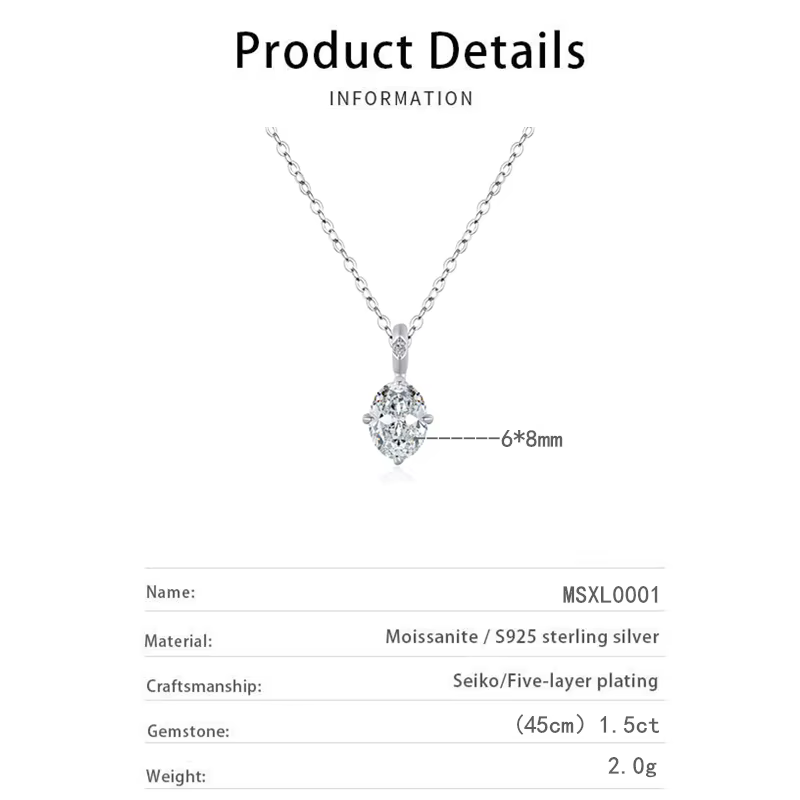 Collier de fiançailles en moissanite ovale de 1