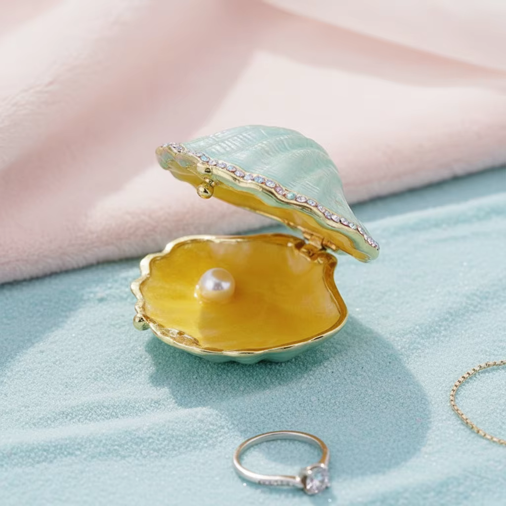 Boîte à bijoux en métal émaillé peinte à la main avec incrustations de pierres précieuses ; une pièce décorative et le choix parfait pour un cadeau de maison