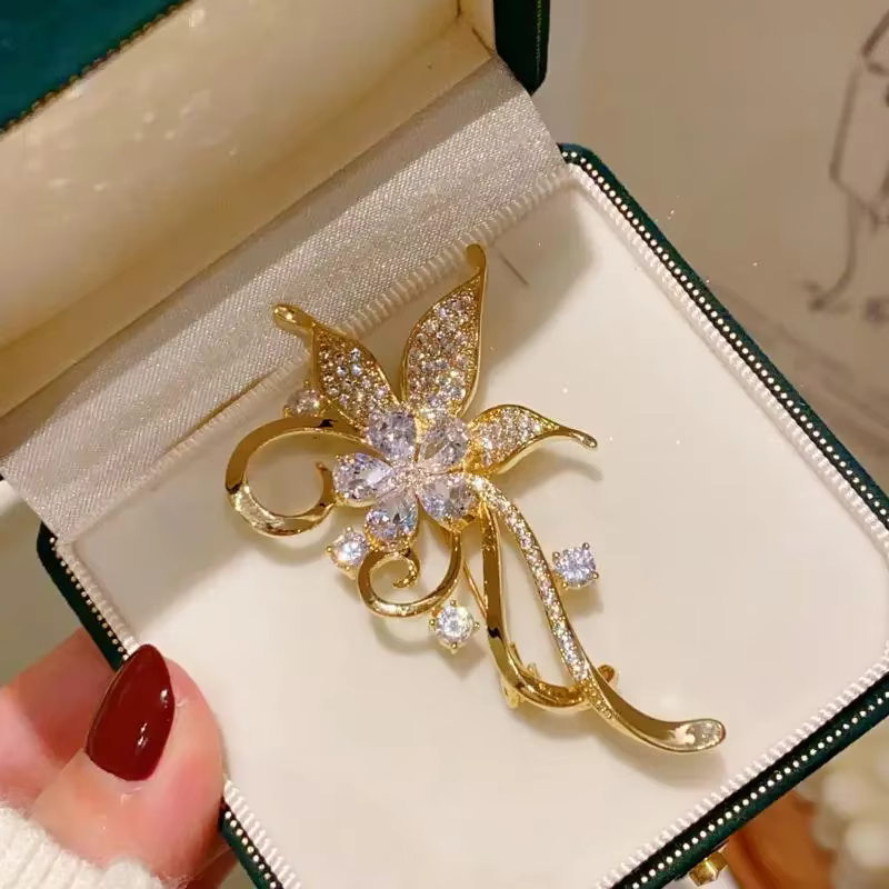 Broche Bauhinia en strass à la mode - Accessoire pour vêtements et manteaux pour femmes | Cadeau de bijoux