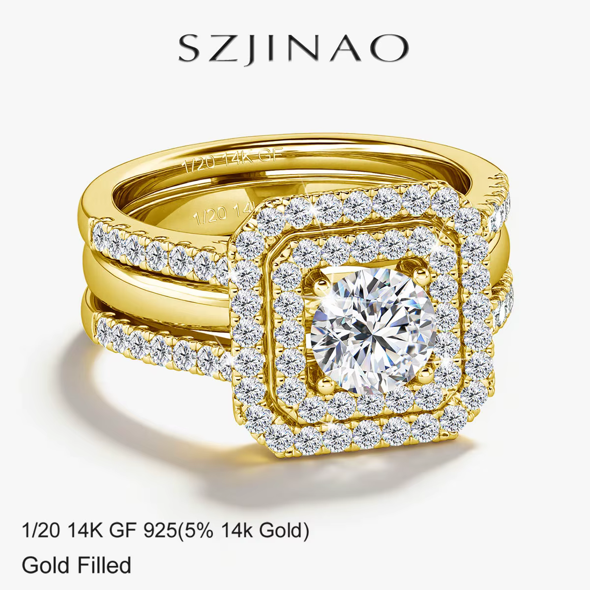 Ensemble de 2 bagues de luxe en or 14 carats avec moissanite 1 carat couleur