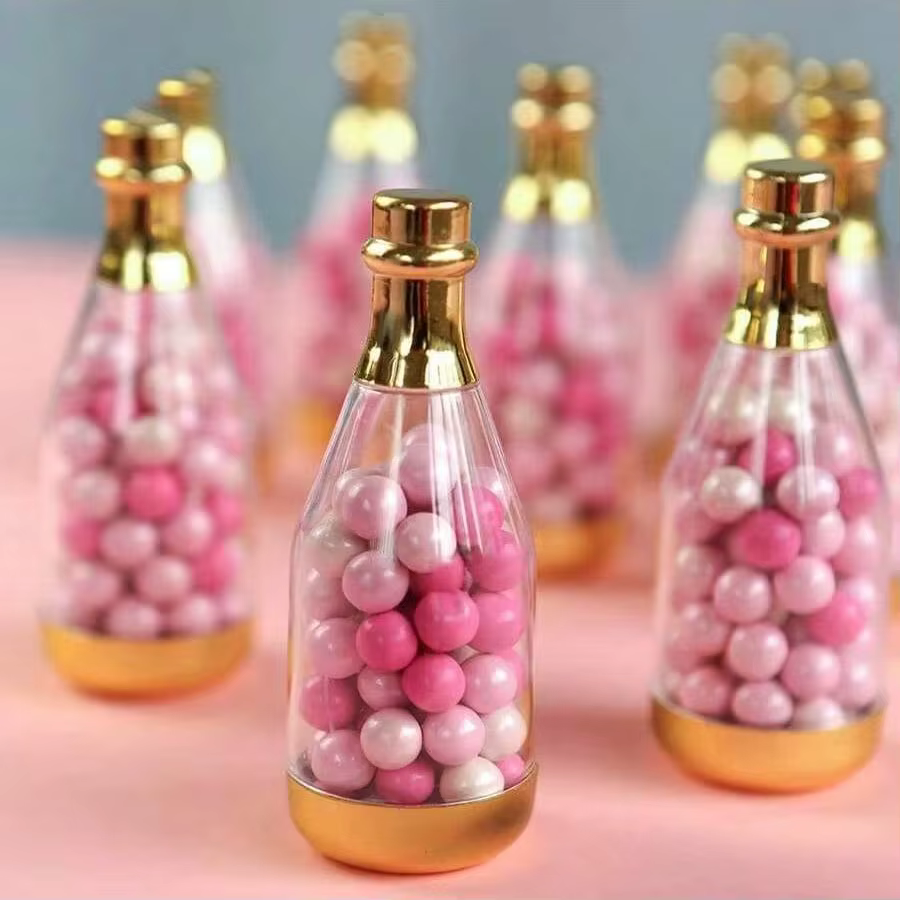 6 boîtes à bonbons miniatures en forme de bouteille de champagne dorée