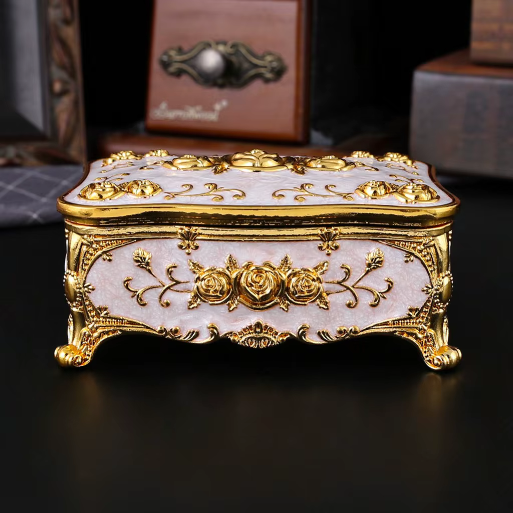 Boîte à bijoux de luxe vintage en alliage métallique avec miroir