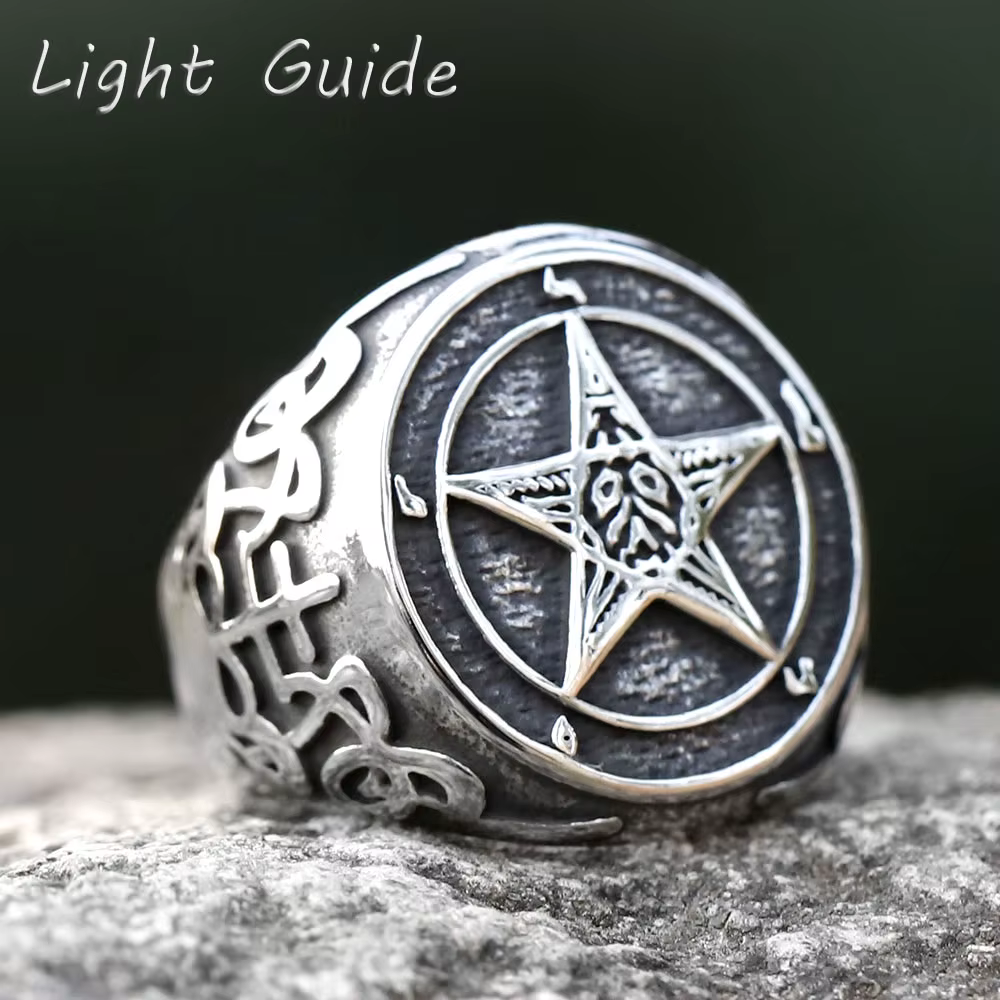 Bague pentagramme Vintage en acier inoxydable pour hommes et femmes