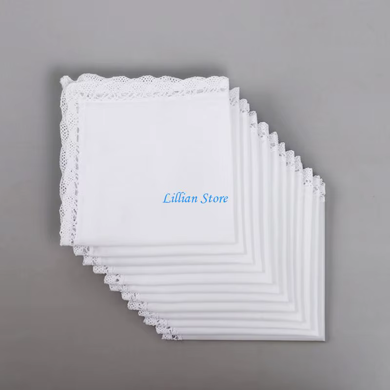 Q1FA – mouchoirs en coton blanc brodé pour femmes