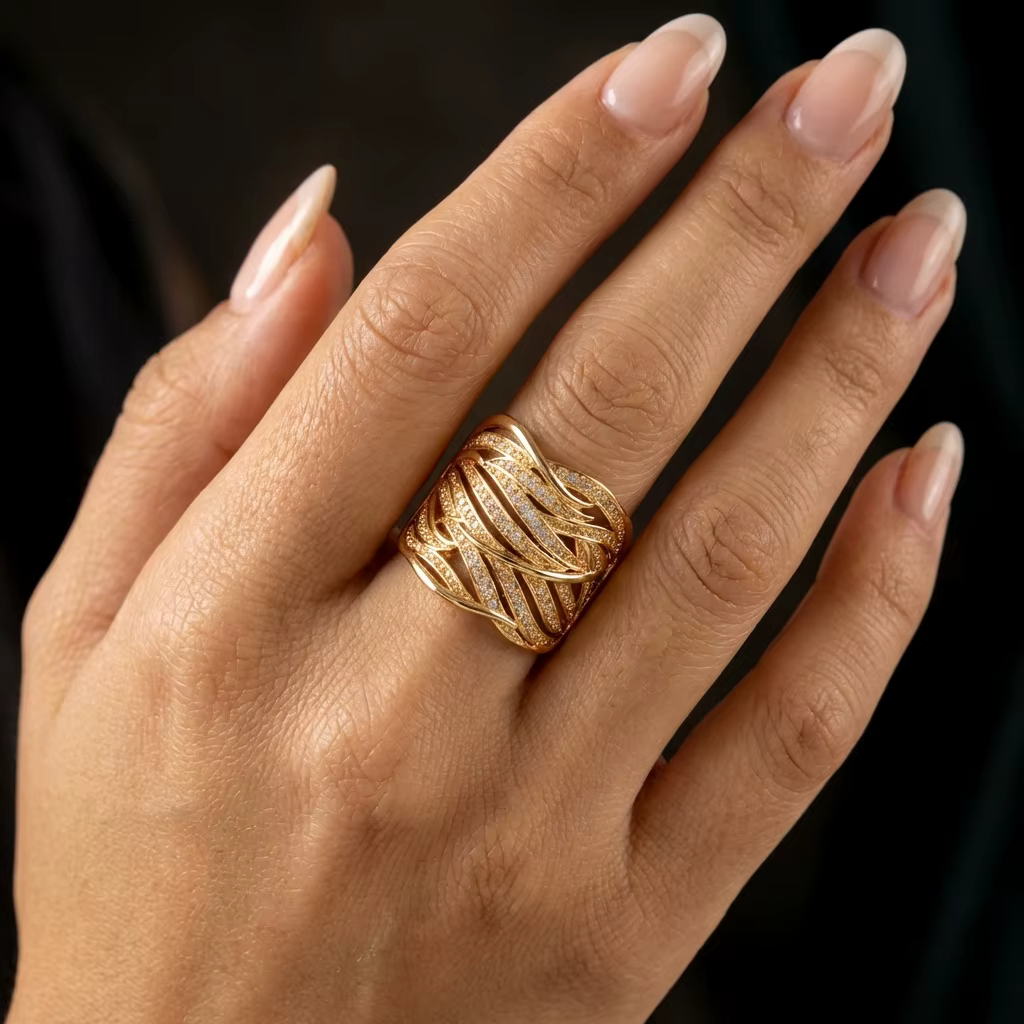 Bague géométrique tressée en fil de métal pour femme