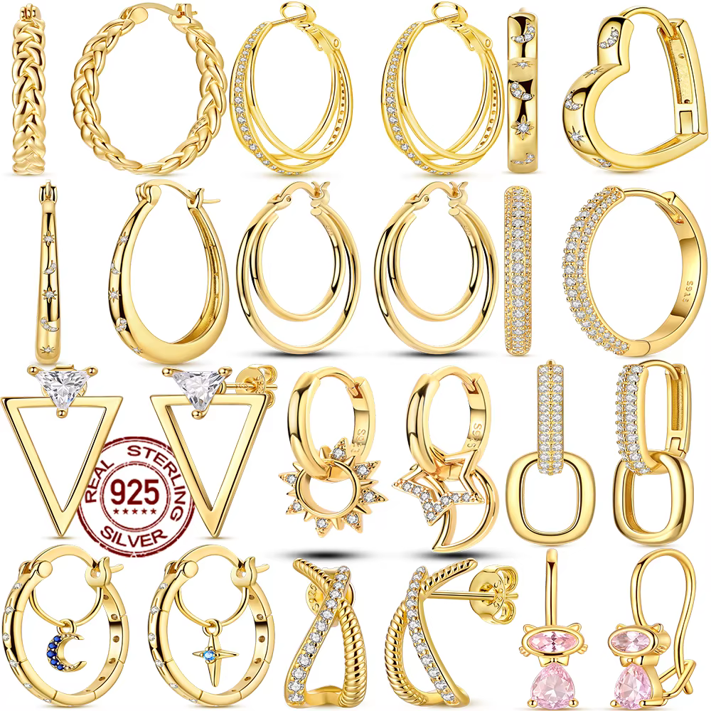 Offre spéciale couleur or argent 925 boucle d'oreille pour femme ronde soleil lune coeur cerceau