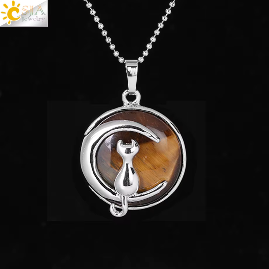 CSJA – collier chat sur lune en pierre naturelle pour femme