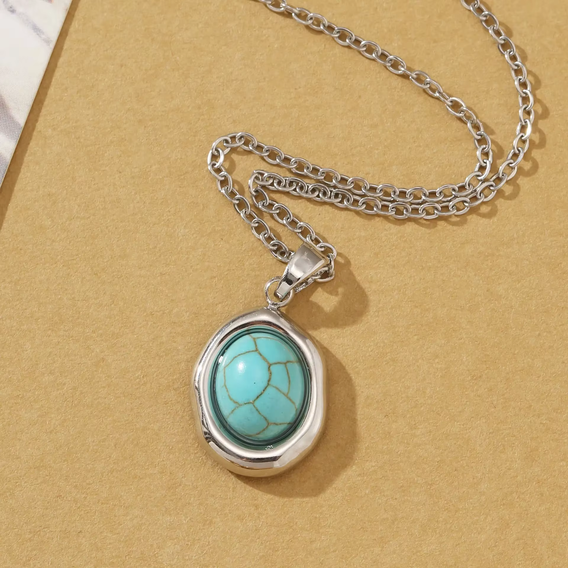 Collier pendentif Turquoise coloré or et argent à la mode