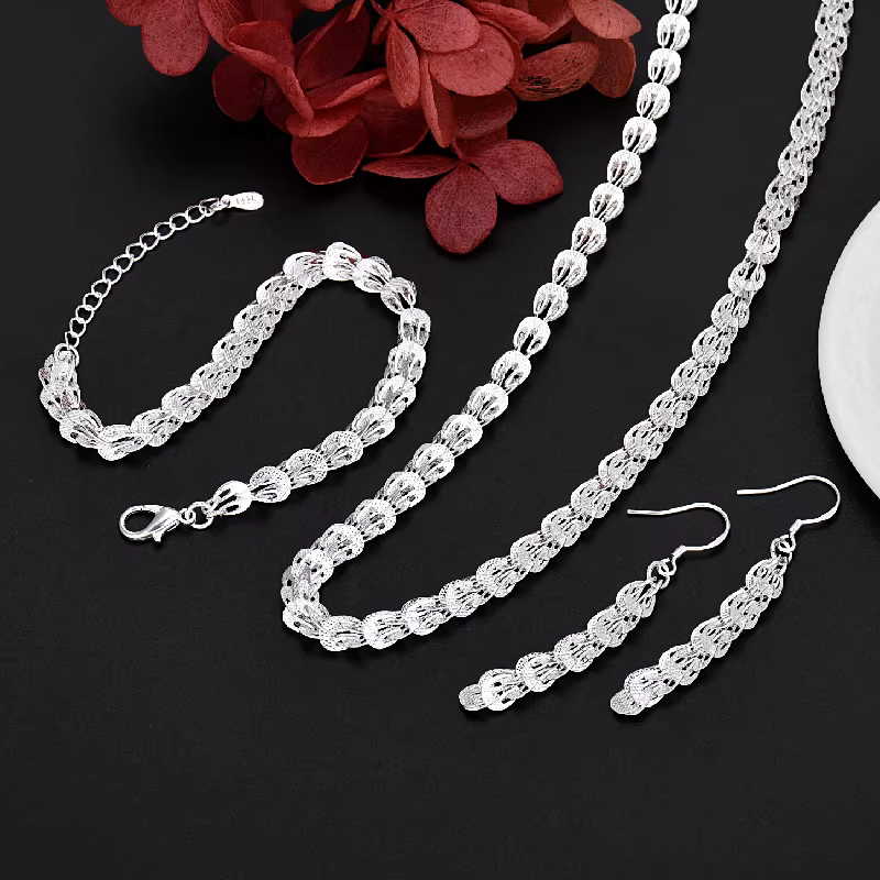 Offre spéciale 925 breloques en argent Sterling boucles d'oreilles collier Bracelet chaîne bijoux mignon pour les femmes ensemble cadeau de mariage