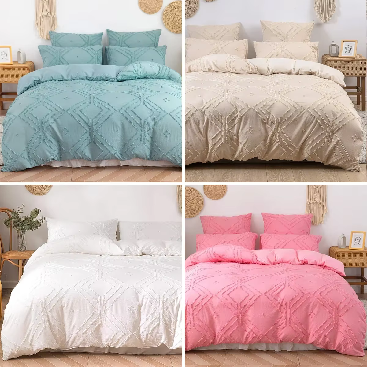 3 pièces/ensemble kaki touffeté housse de couette ensemble ligne