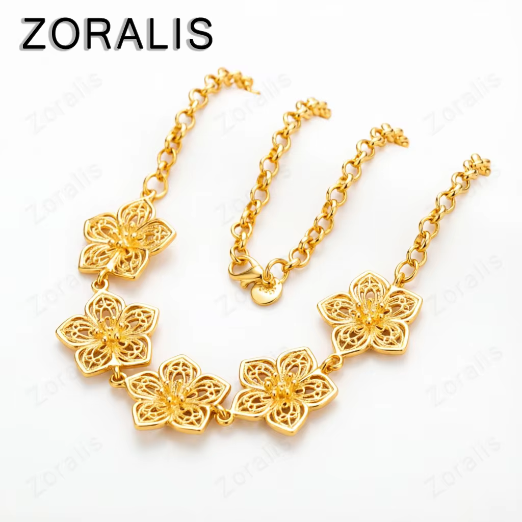 Collier élégant en or 18 carats pour femme, chaîne à fleurs creuses, tendance, cadeau d'anniversaire, bijoux de mode pour mariage