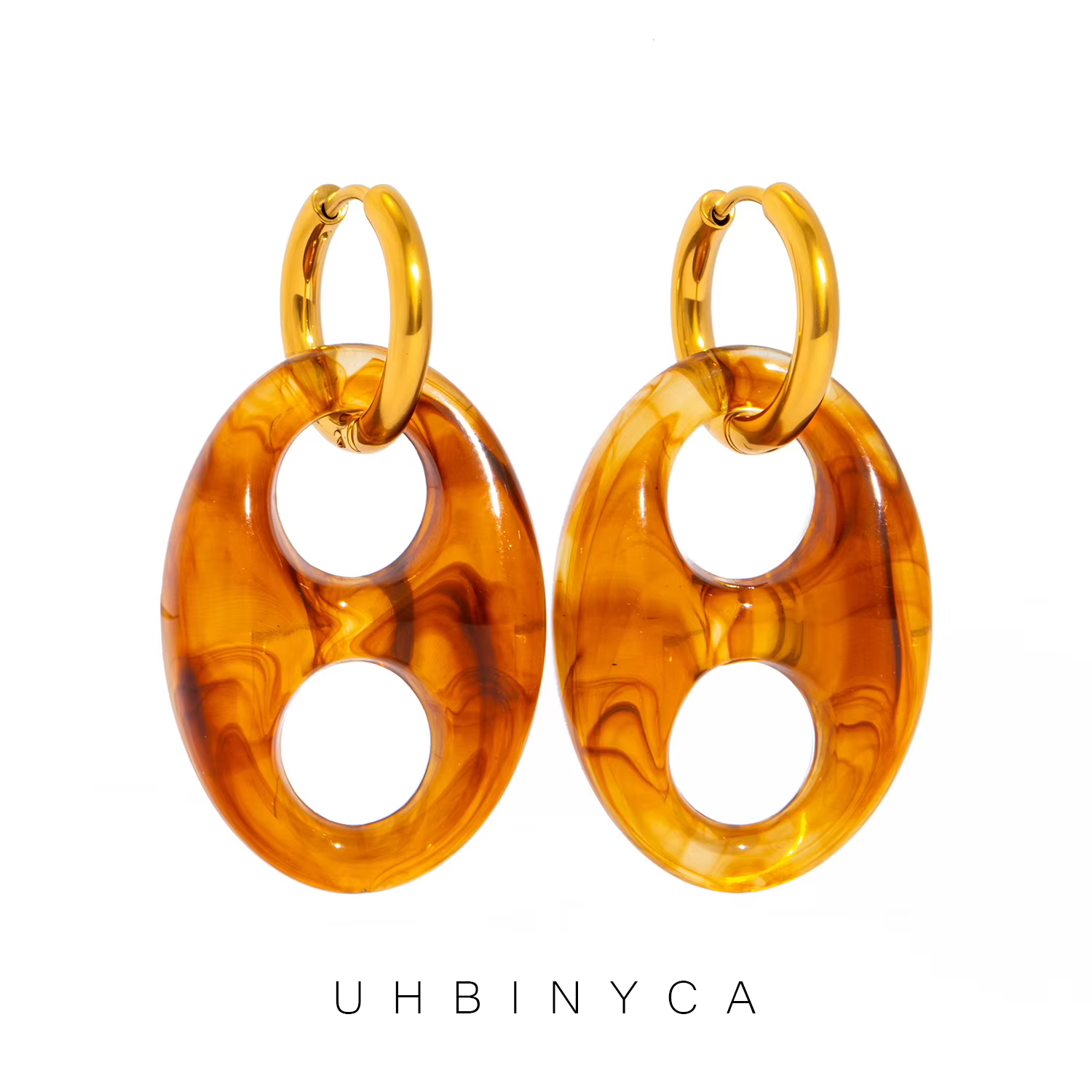 Boucles d'oreilles double trou pour femme - Pendantes et créoles convertibles, en acier inoxydable plaqué or 18 carats, bijoux de fête hypoallergéniques