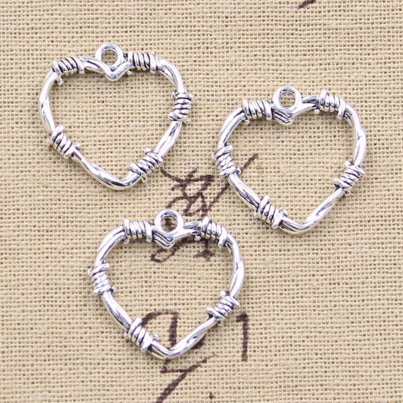 15 pièces breloques épines coeur ronce 24x24mm Antique couleur argent pendentifs bricolage artisanat faisant des résultats bijoux tibétains faits à la main