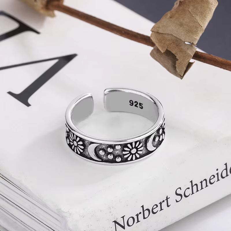 Bagues soleil lune en argent Sterling 925 pour femmes