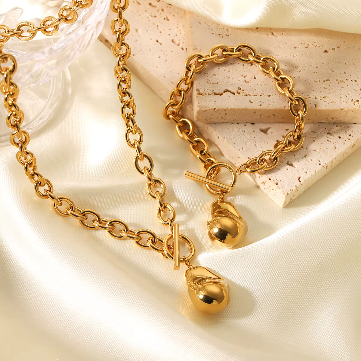 Ensemble de bijoux plaqué or de style baroque pour femmes