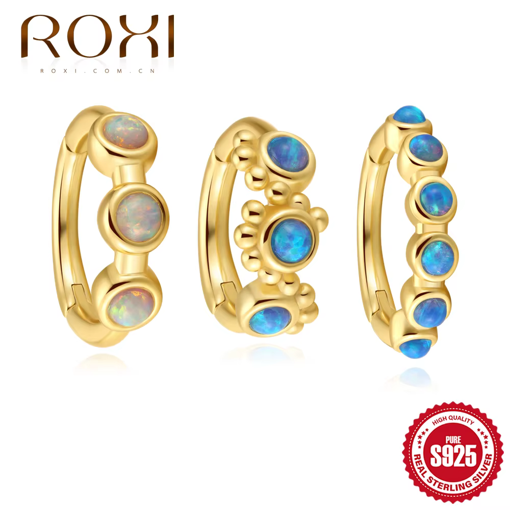 ROXI 925 en argent Sterling classique rond opale nez anneau boucles d'oreilles pour les femmes à la mode personnalité Piercing corps bijoux