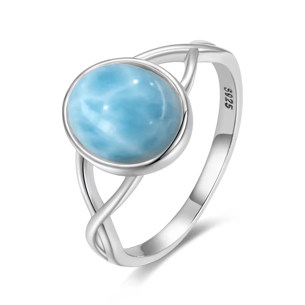 Bague en argent sterling 925 certifiée originale avec pierre naturelle Larimar bleue, bagues vintage rétro, bijoux fins, cadeaux pour femmes et hommes