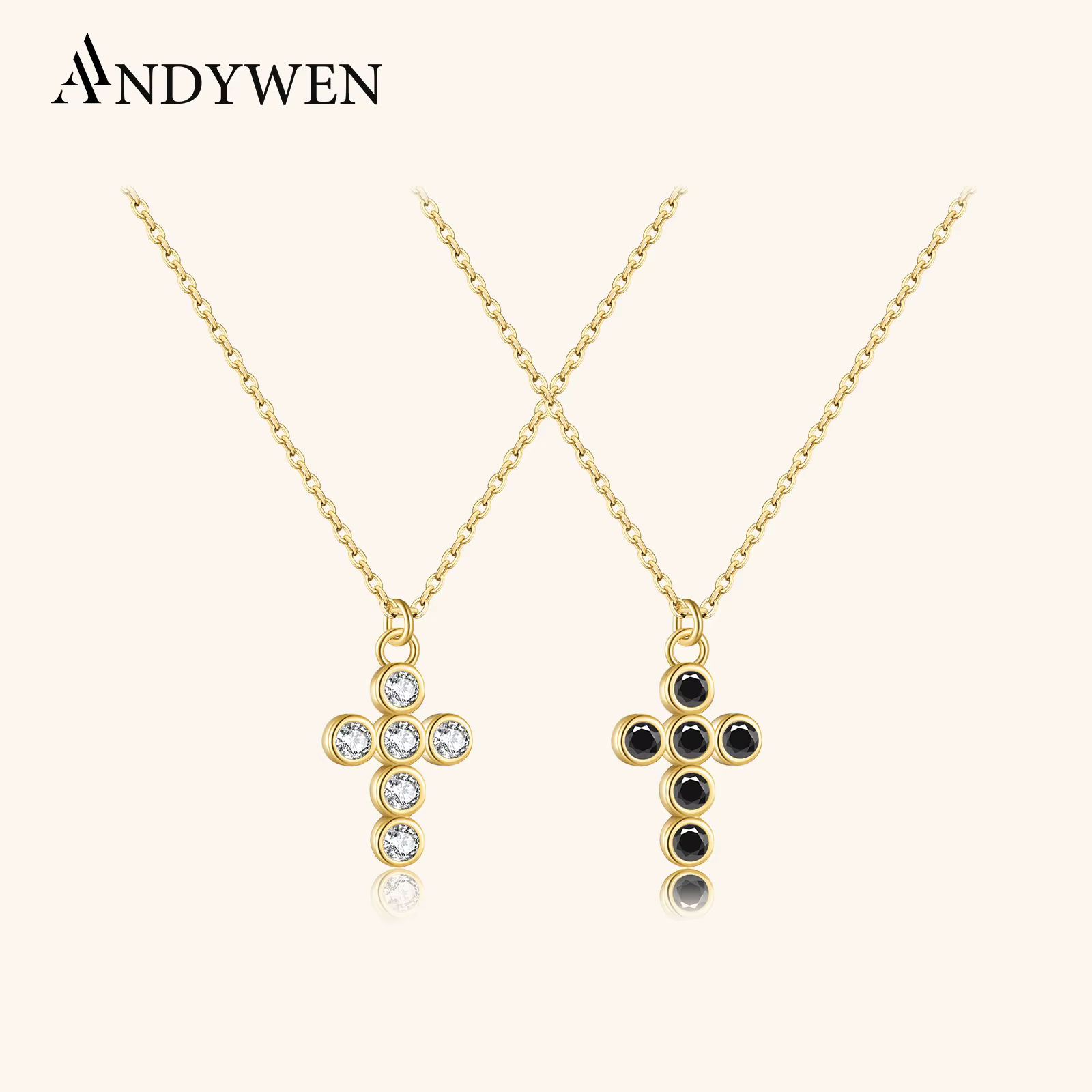 Collier en argent regardé 925 avec croix transparente pour femme
