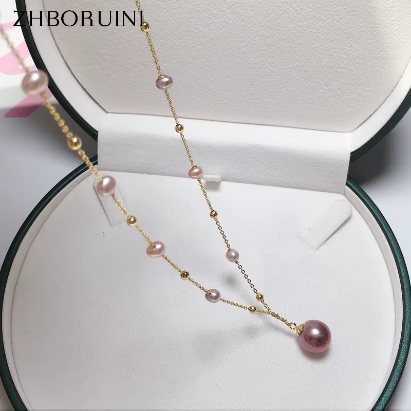 ZHBORUIN 2024 nouveau Babysbreath grand pendentif de perle ronde 100% véritable collier de perles d'eau douce naturelles 14K plaqué or bijoux femme