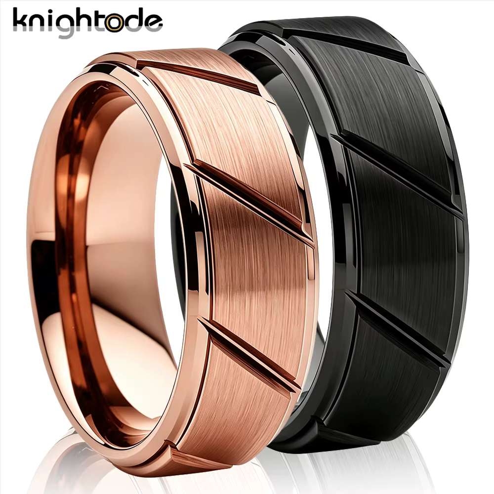 Bagues en carbure de tungstène plaqué or/noir/rose de 8 mm