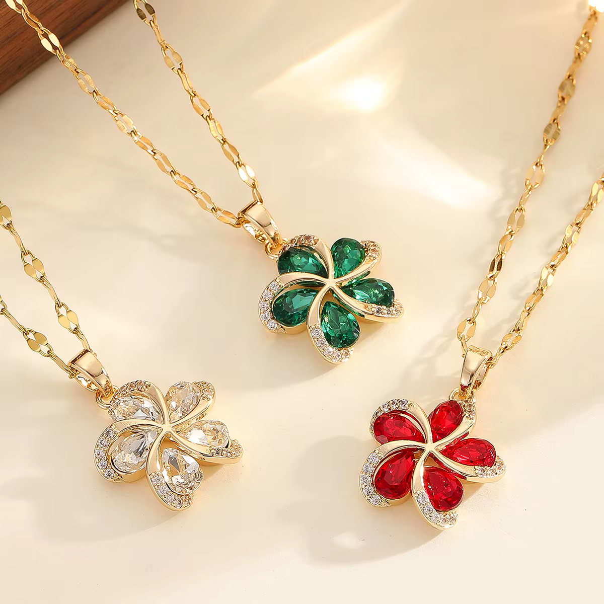 DIEYURO 316L acier inoxydable vert Zircon fleurs pendentif collier pour femmes nouveau luxe filles chanceux chaîne anniversaire bijoux cadeaux