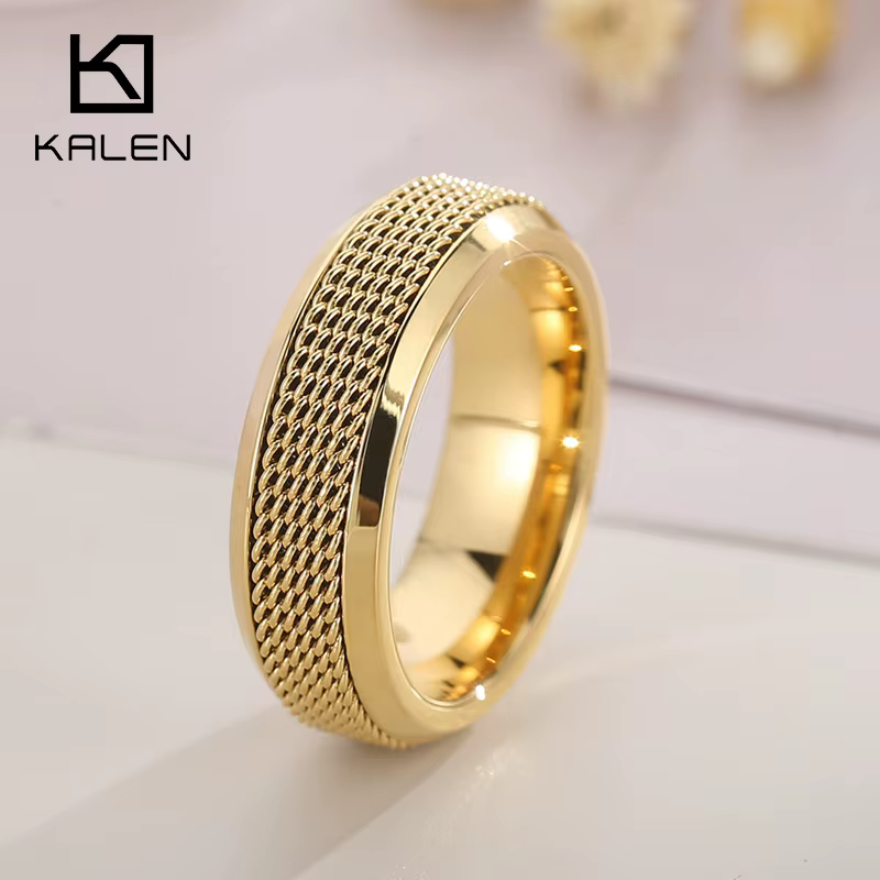 KALEN bague de mariage étanche pour femmes hommes Couple anneaux gros cercle géométrique