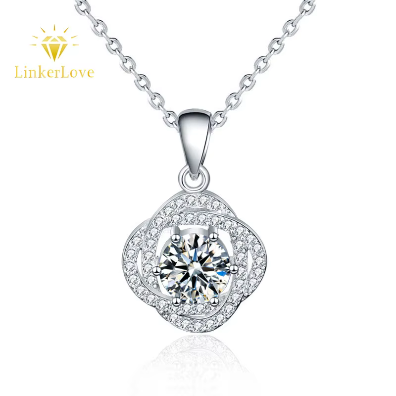 Collier pendentif en moissanite nœud d'amour en argent S925 LinkerLove pour femmes