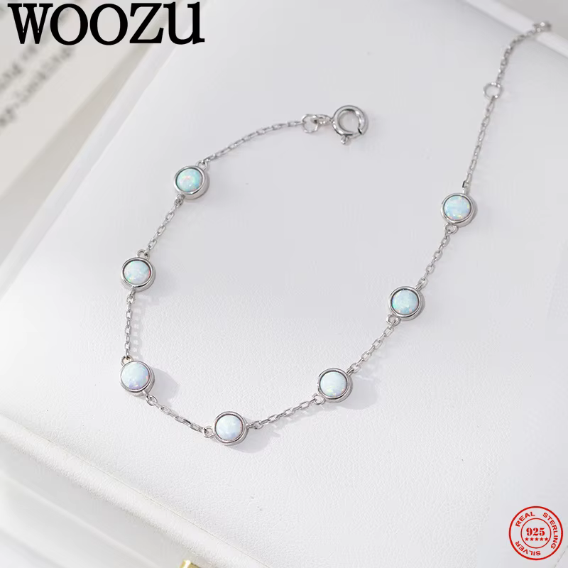WOOZU réel 925 en argent Sterling élégant rond opale pierre Bracelets pour femme fête de mariage tempérament français bijoux accessoires