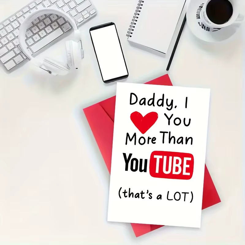 Carte amusante « Je t'aime plus que YouTube » adaptée pour papa - Design amusant avec bouton vidéo et cœur