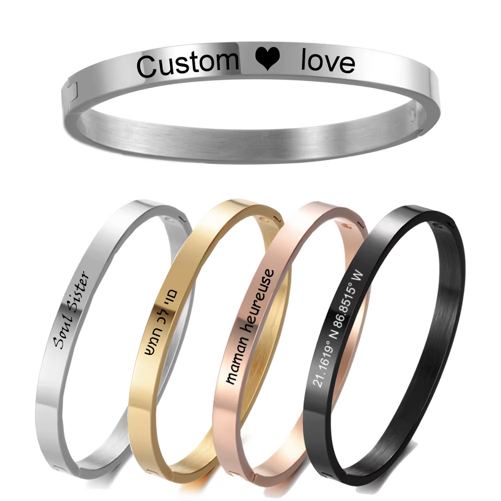 Bracelet personnalisé pour femmes largeur féminine 5mm nom gravé