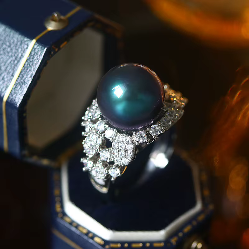 Grace-Bague de mariage ouverte en argent 925 avec perle colorée pour femme