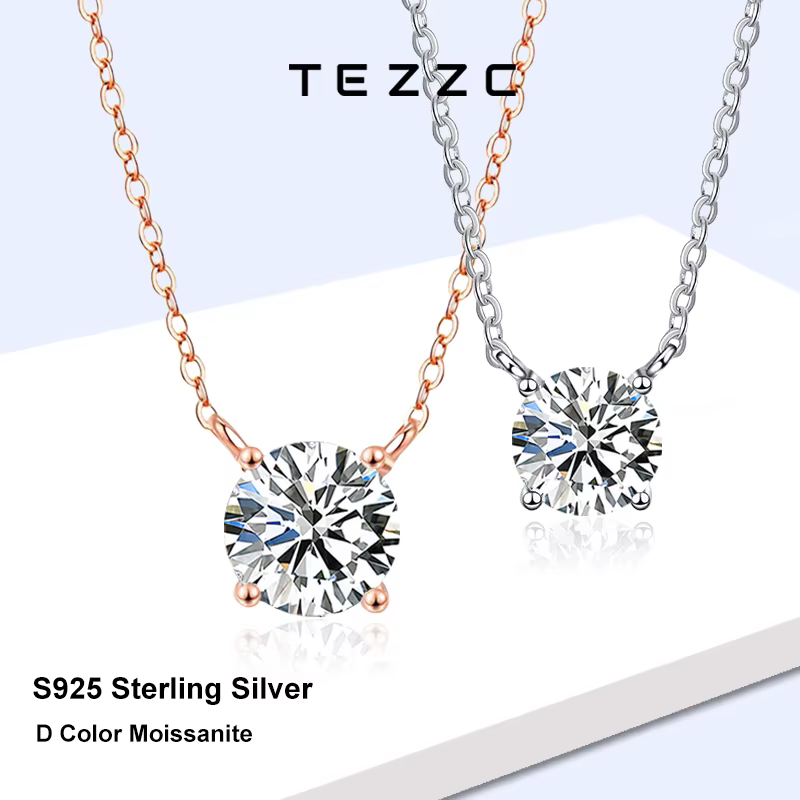 Tezzc 1-5CT Moissanite collier pour femmes mariée scintillant classique diamant pendentif avec certificat 925 bijoux en argent Sterling