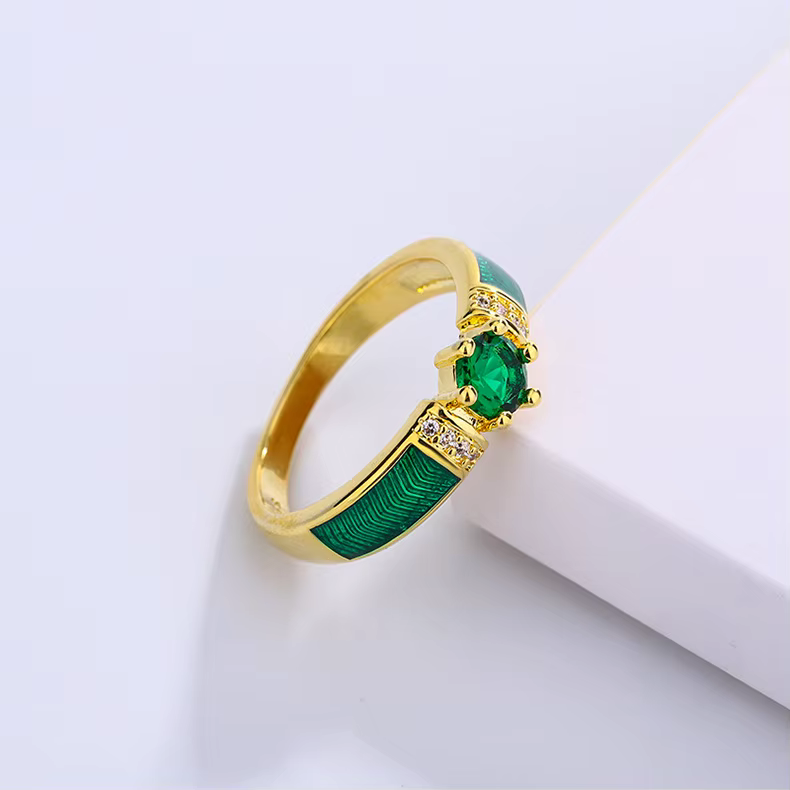 Bague en émail faite à la main verte simple pour femme