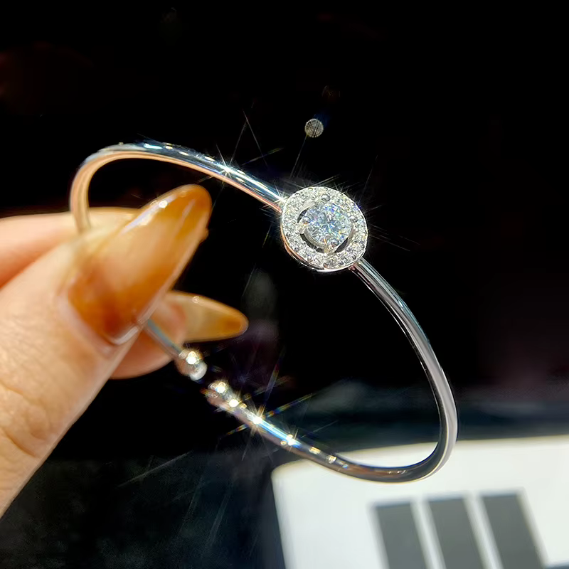 Bracelet rond en diamant Moissanite véritable pour femme
