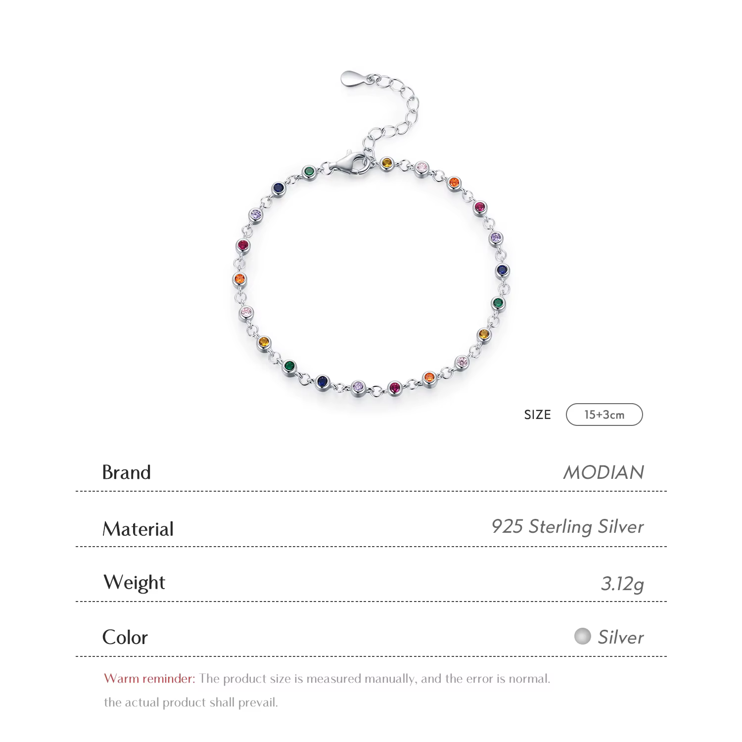 MODIAN bohême Style chaîne à breloques Bracelet pour femmes réel 925 en argent Sterling couleur arc-en-ciel CZ femme mode bijoux accessoire