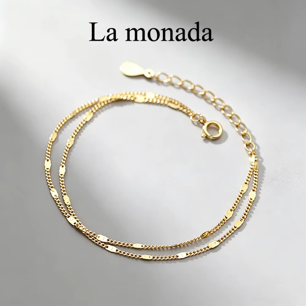 La Monada-Bracelet double couche minimaliste en argent regardé 925 pour femme